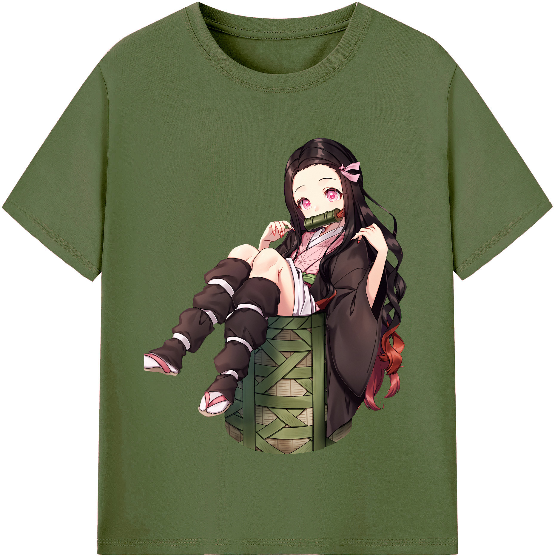 （画像用） 鬼滅の刃（きめつのやいば）竈門 禰󠄀豆子／かまど ねずこ Kamado Nezuko 綿100％半袖Tシャツ（フロントプリント）
